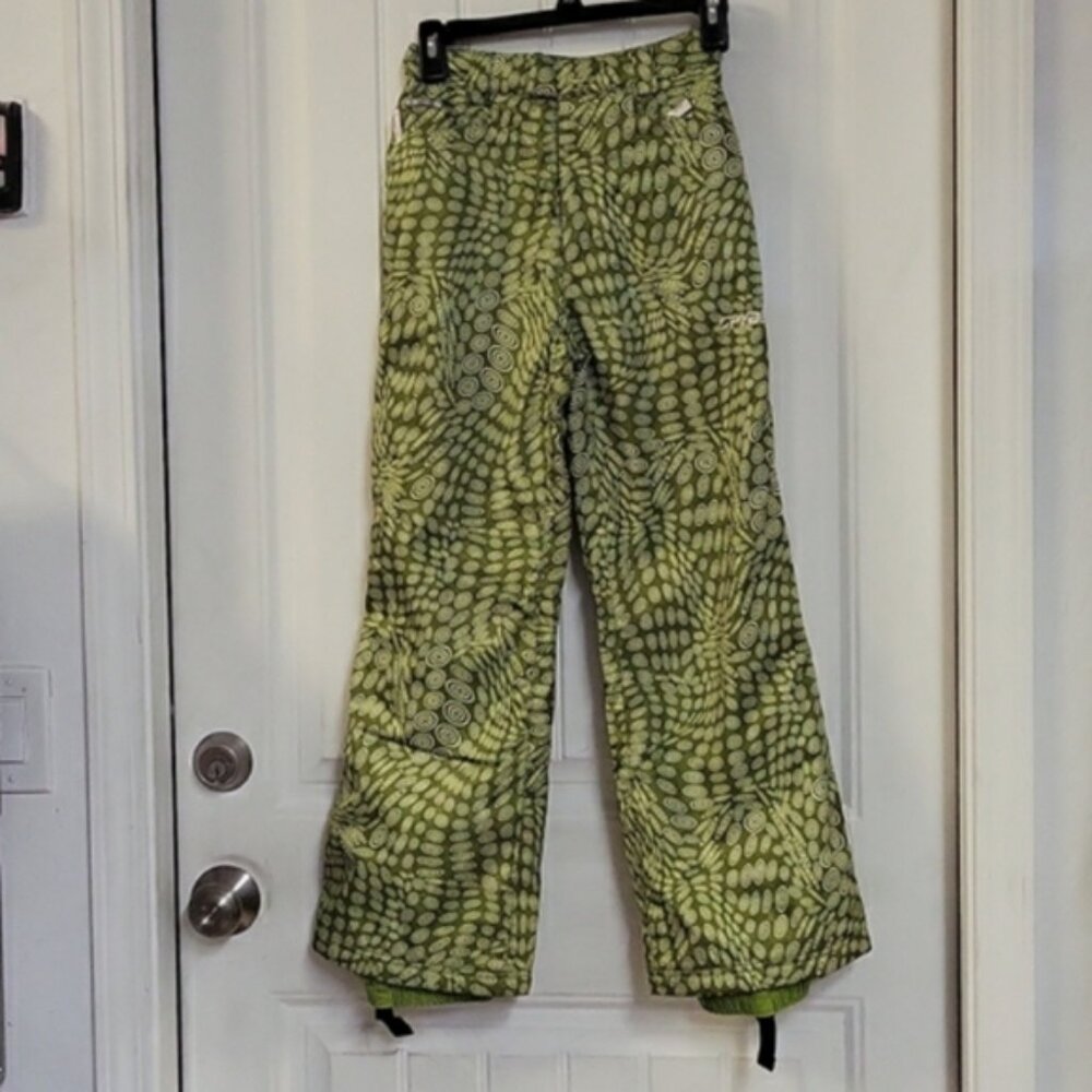 Spyder Snowboard Pants Lined Green Bold Oval Design Great Warmth Size 12